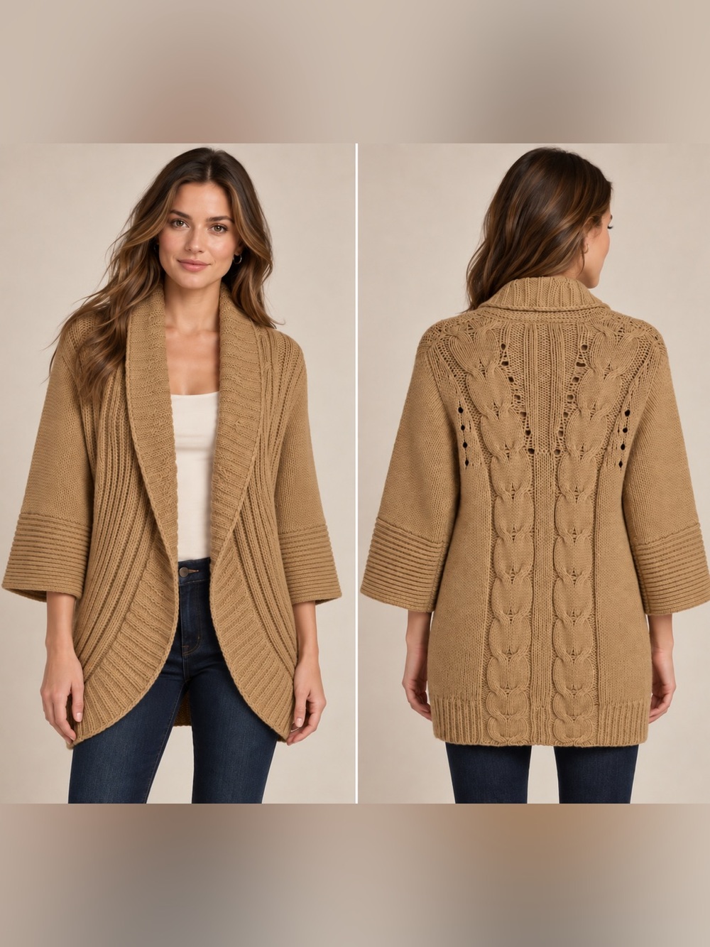 Alice + Olivia Camel Wool Knit Cardigan Sweater Coat Size Small